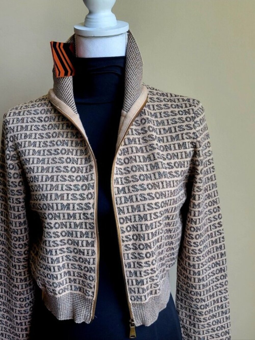 Missoni Beige and Brown Logo Zip Crop Jacket